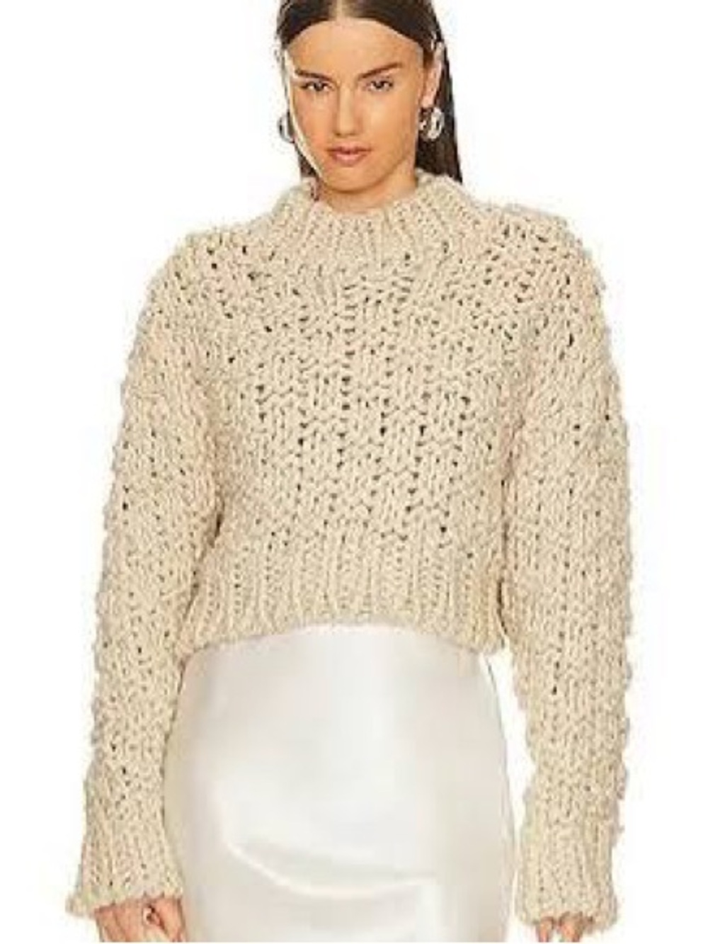 Lovers + Friends Cream Chunky Knit & Satin Maxi Skirt Ensemble
